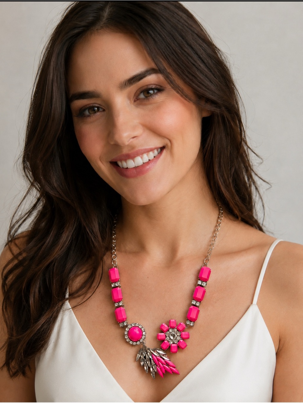 LYDELL NYC - ART DECO HOT PINK AND SILVER RHINESTONE NECKLACE